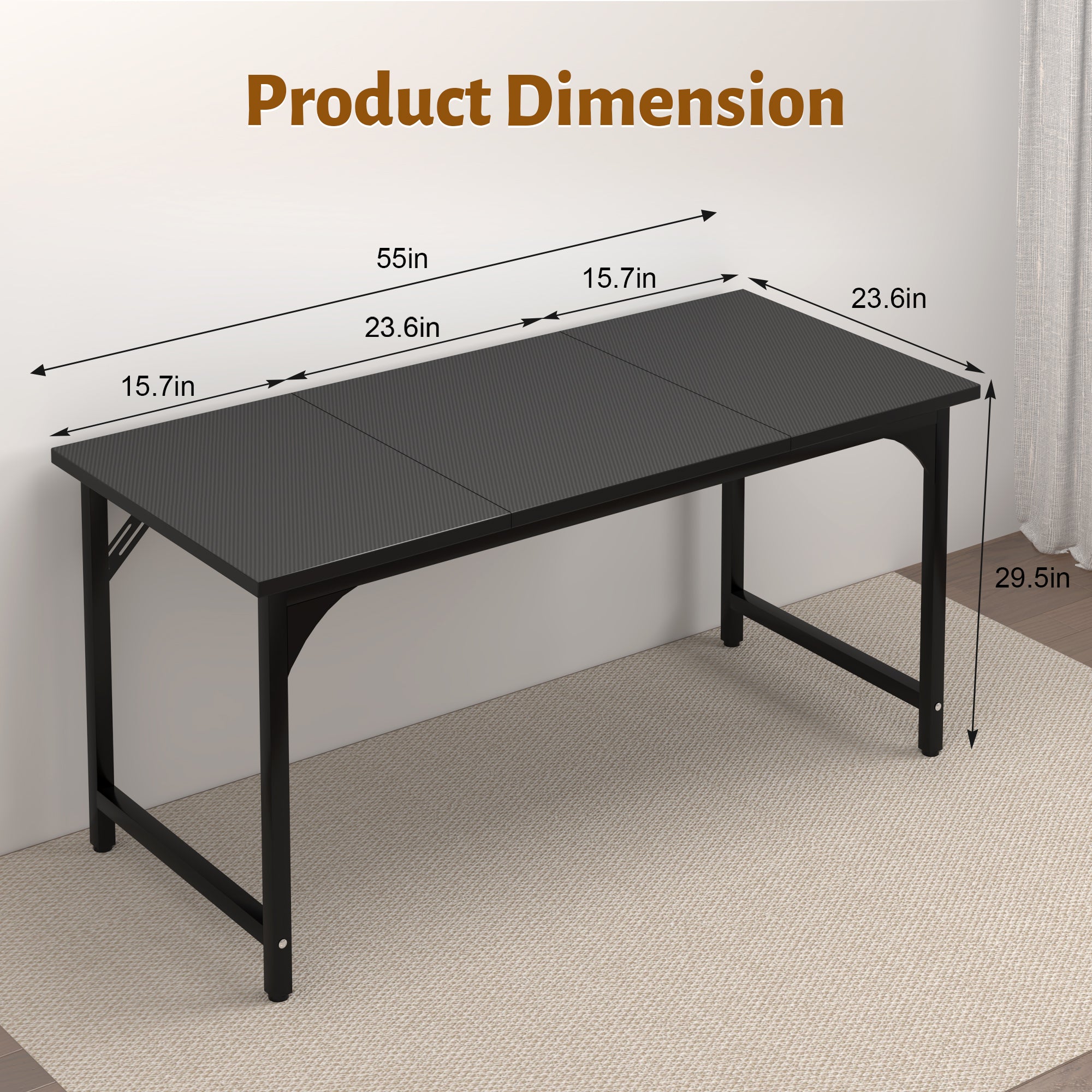 AZN Gaming Desk, 47 to 55 Inch Heavy Duty Computer Desk, 400 Lbs Capacity Office Desk with 6mm Thick Legs & Laser Welded Frame, Anti-Shake Workstation