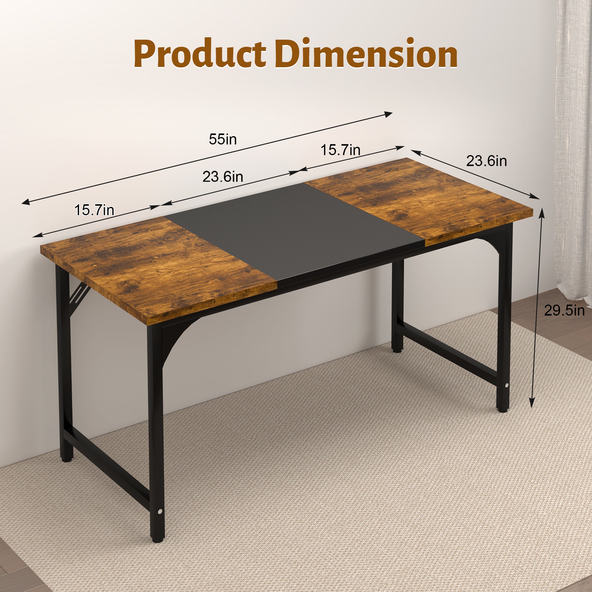 AZN Gaming Desk, 47 to 55 Inch Heavy Duty Computer Desk, 400 Lbs Capacity Office Desk with 6mm Thick Legs & Laser Welded Frame, Anti-Shake Workstation