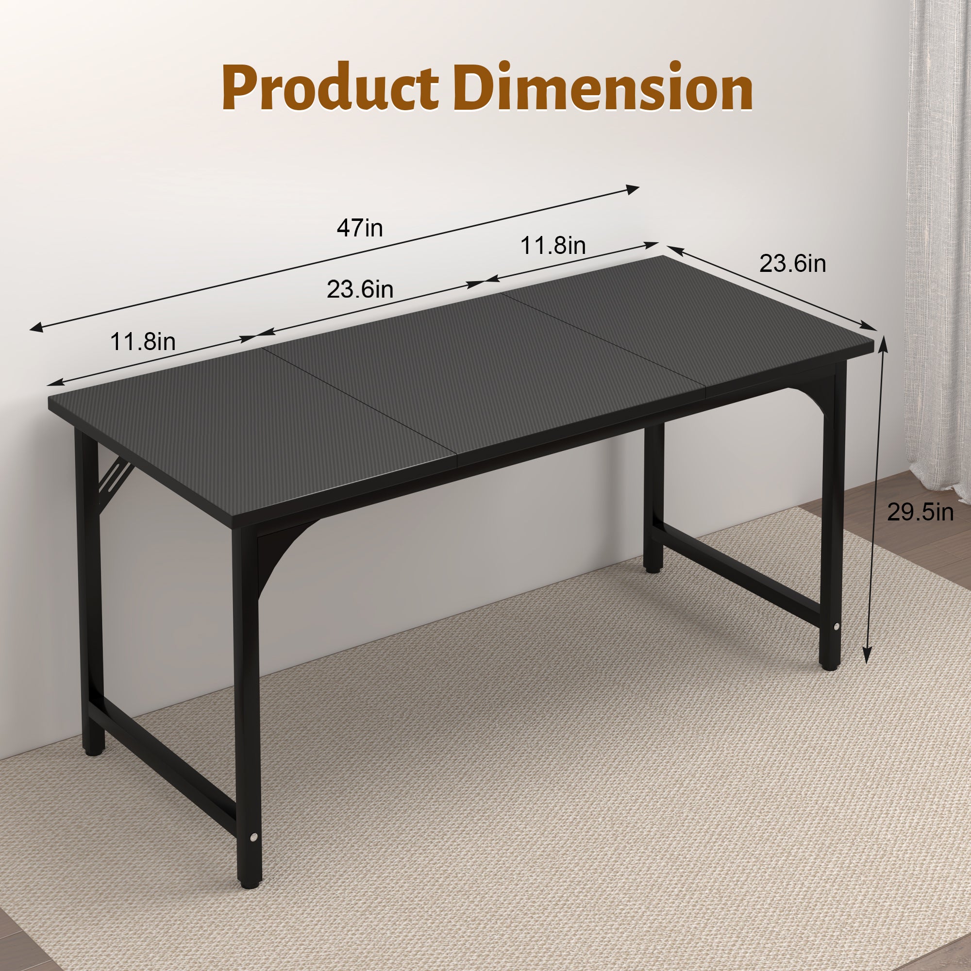 AZN Gaming Desk, 47 to 55 Inch Heavy Duty Computer Desk, 400 Lbs Capacity Office Desk with 6mm Thick Legs & Laser Welded Frame, Anti-Shake Workstation