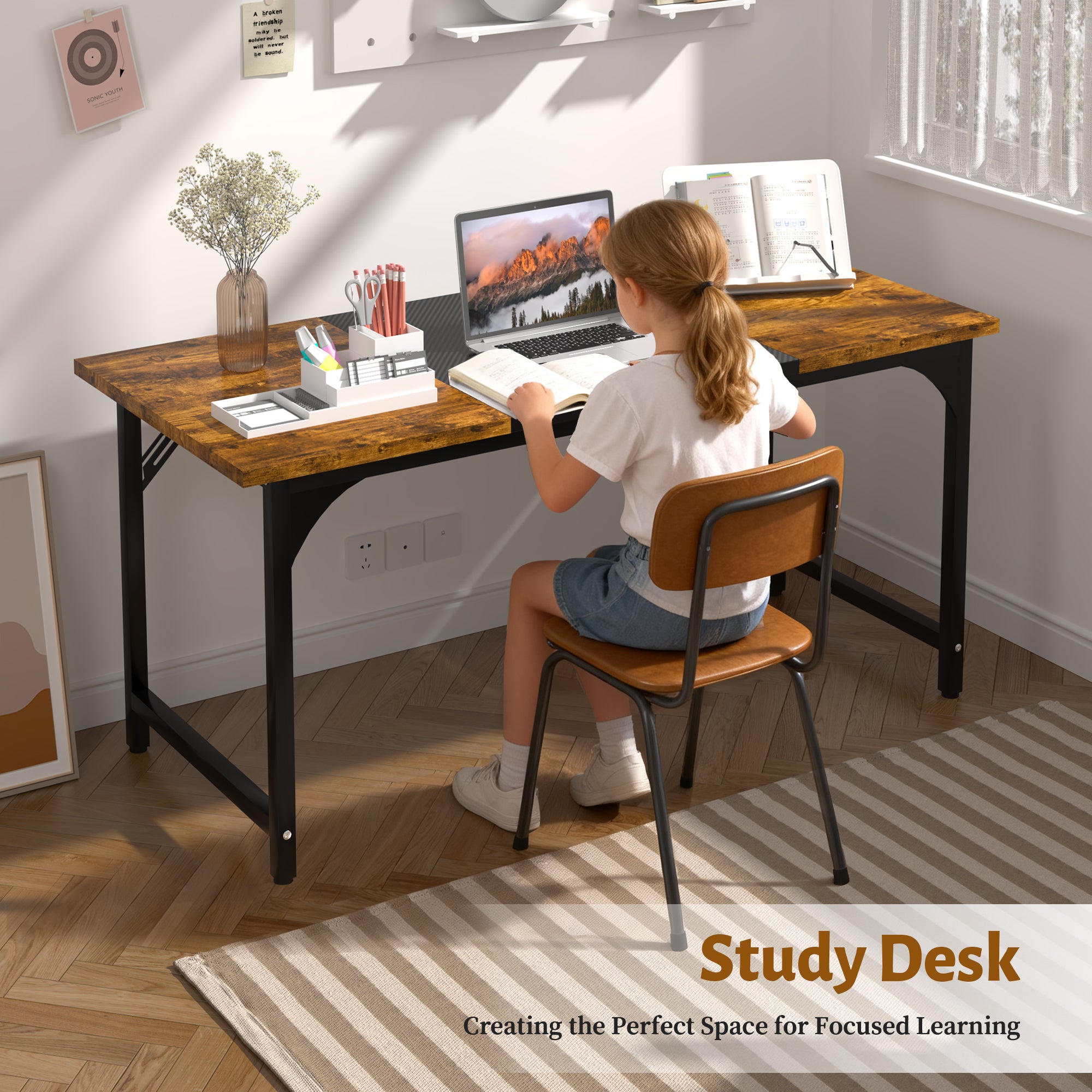 AZN Gaming Desk, 47 to 55 Inch Heavy Duty Computer Desk, 400 Lbs Capacity Office Desk with 6mm Thick Legs & Laser Welded Frame, Anti-Shake Workstation