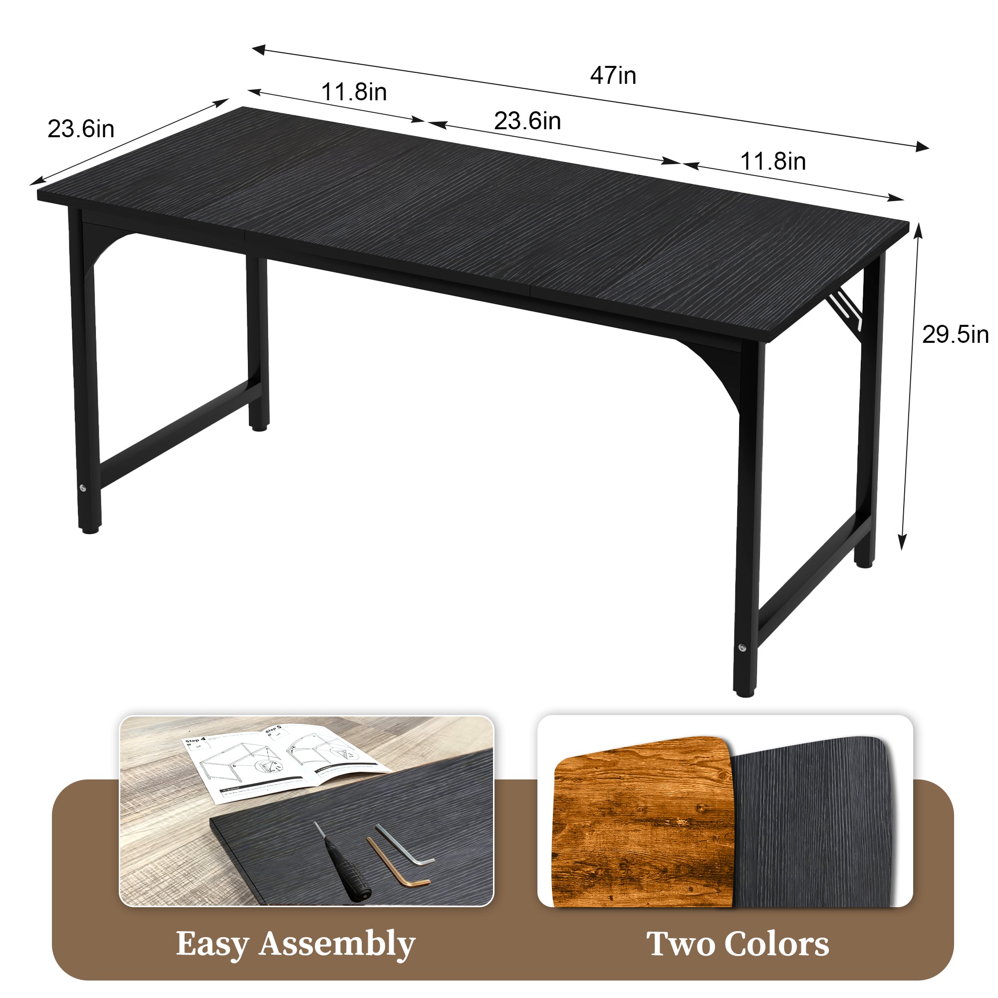 AZN Gaming Desk, 47 to 55 inch Carbon Fiber Gaming Table with 6mm Steel Frame, 400 Lbs Load Capacity, Anti-Wobble Design, Sturdy Home Office Desk