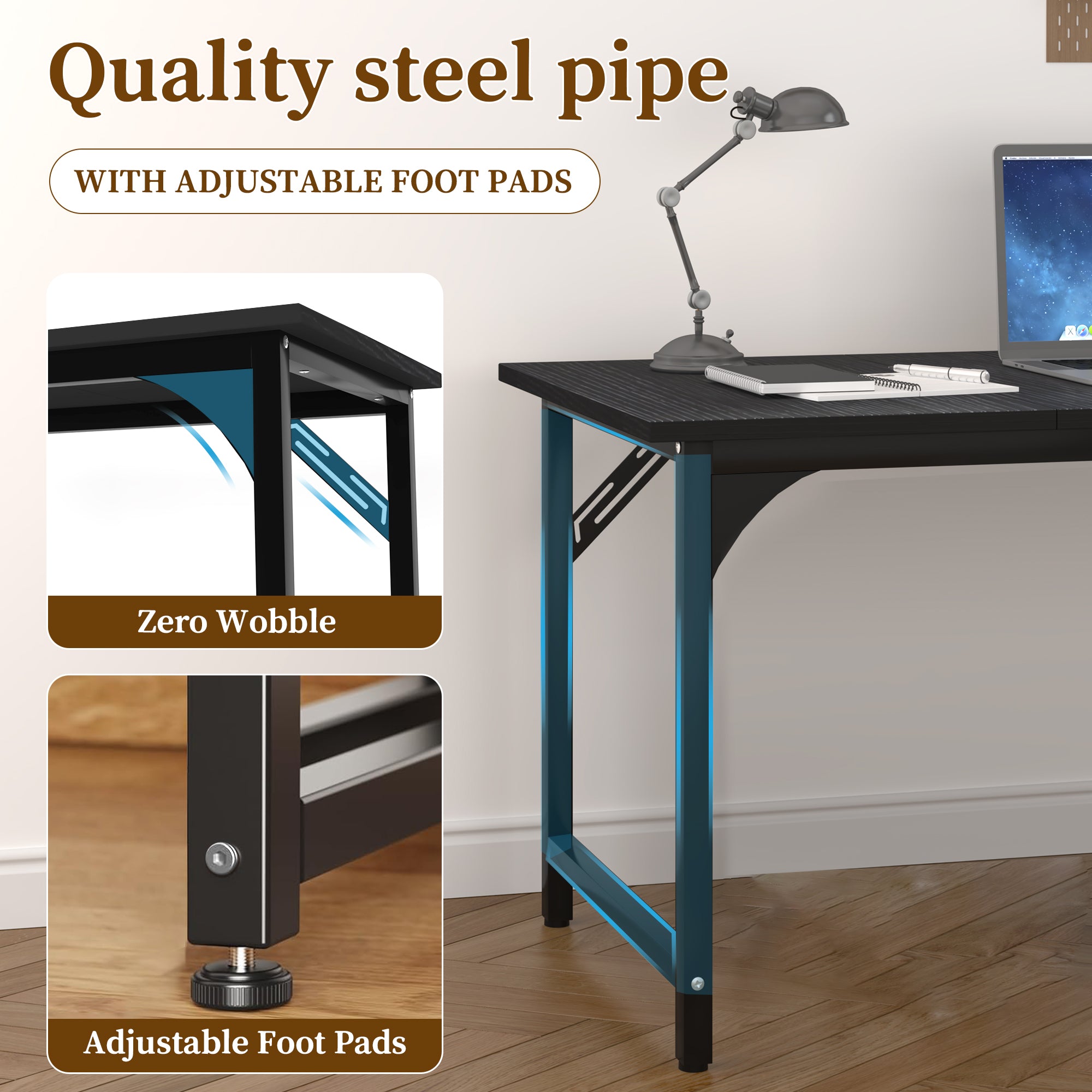 AZN Gaming Desk, 47 to 55 inch Carbon Fiber Gaming Table with 6mm Steel Frame, 400 Lbs Load Capacity, Anti-Wobble Design, Sturdy Home Office Desk