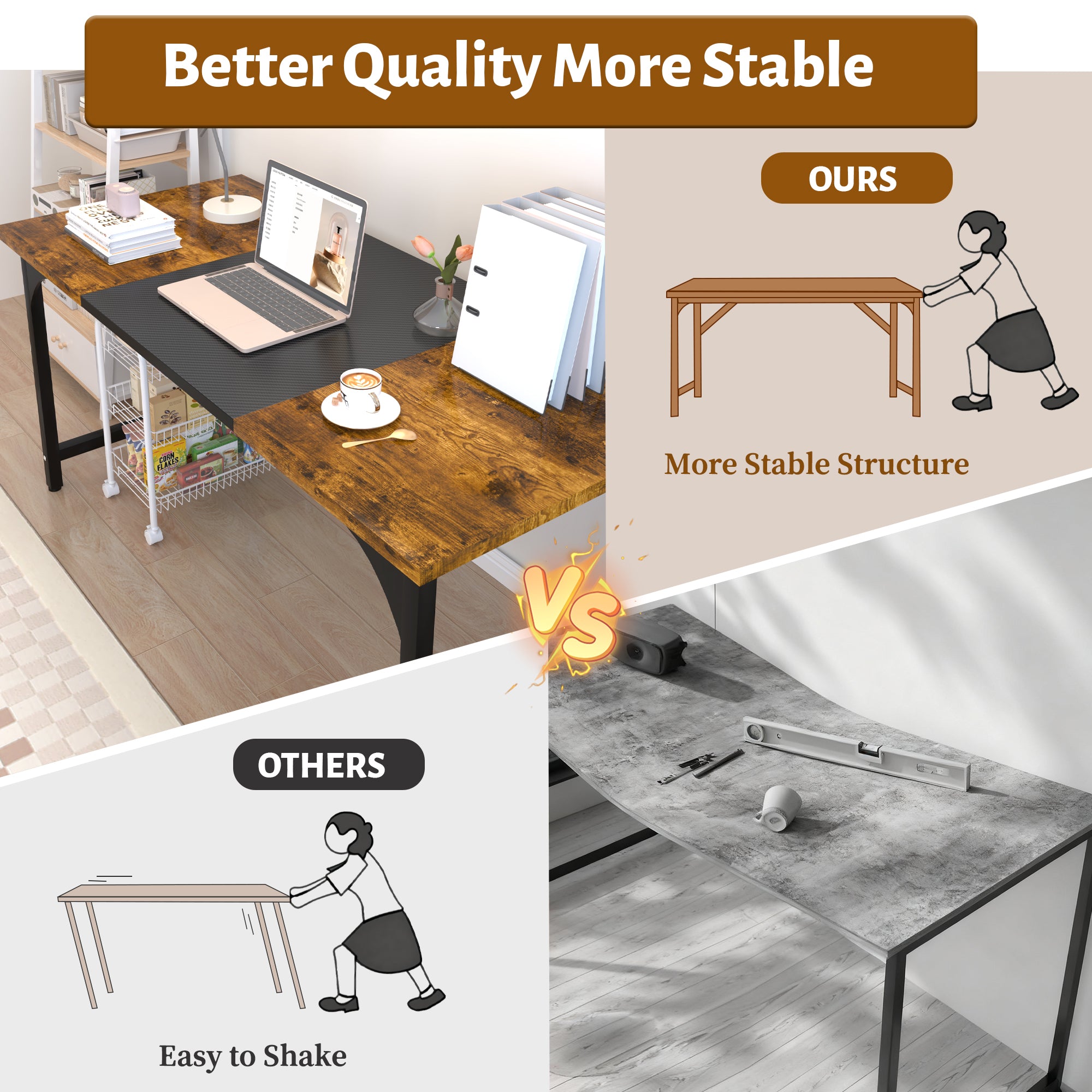 AZN Gaming Desk, 47 to 55 Inch Heavy Duty Computer Desk, 400 Lbs Capacity Office Desk with 6mm Thick Legs & Laser Welded Frame, Anti-Shake Workstation