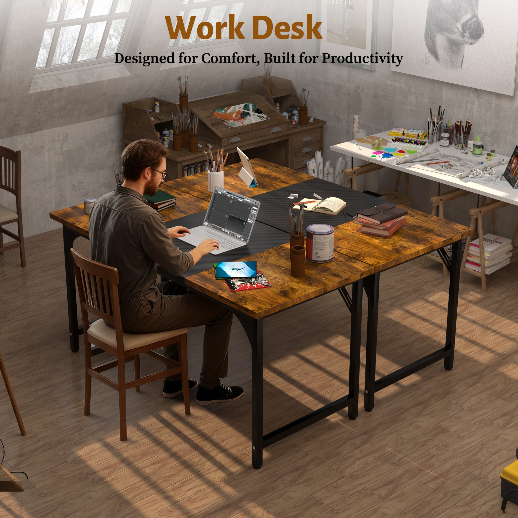 AZN Gaming Desk, 47 to 55 Inch Heavy Duty Computer Desk, 400 Lbs Capacity Office Desk with 6mm Thick Legs & Laser Welded Frame, Anti-Shake Workstation