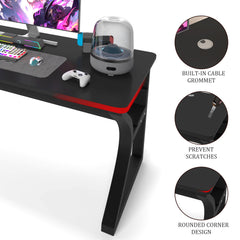 AZN Gaming Desk, Black/Tiger-Stripe 47/55  Computer Desk, Gaming Desk w/LED Lights & Carbon Fiber Desktop, Home Office Desks w/Ergonomic Design, Computer Desks w/Cup Holder