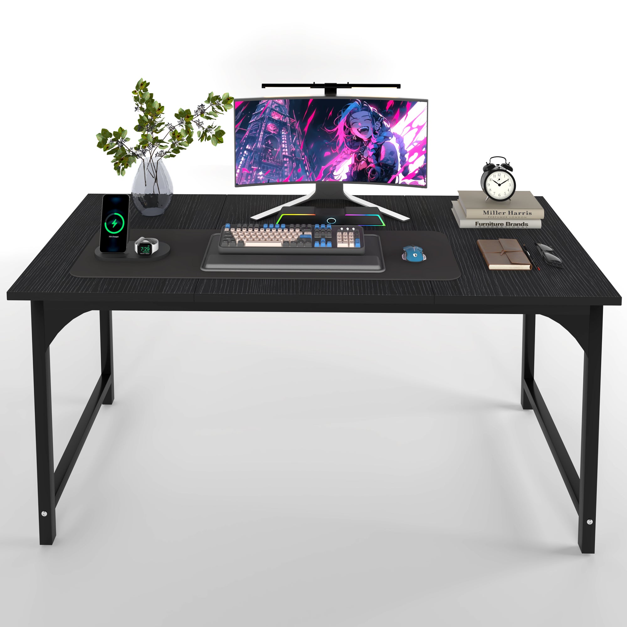 AZN Gaming Desk, 47 to 55 inch Carbon Fiber Gaming Table with 6mm Steel Frame, 400 Lbs Load Capacity, Anti-Wobble Design, Sturdy Home Office Desk