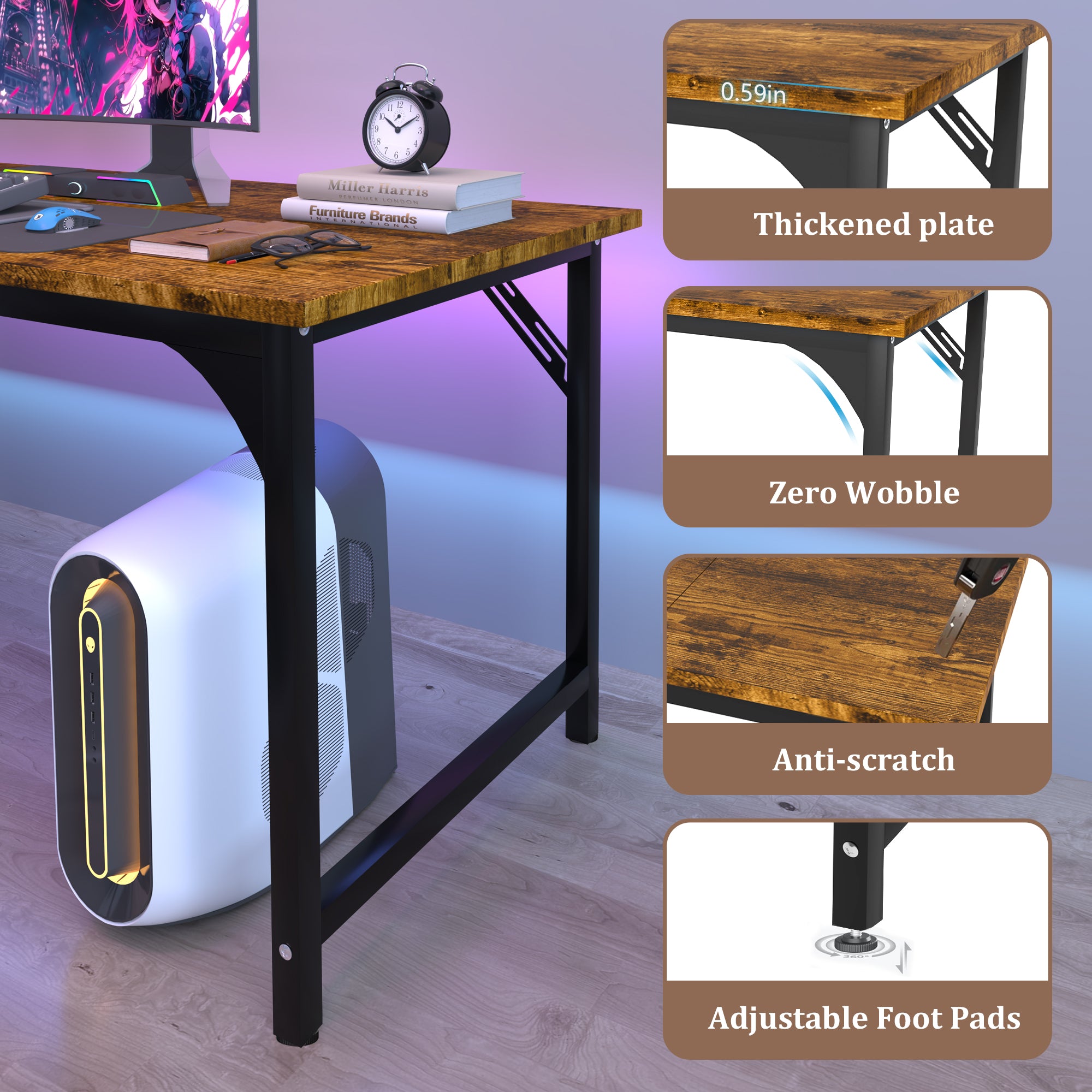 AZN Gaming Desk, 47 to 55 inch Carbon Fiber Gaming Table with 6mm Steel Frame, 400 Lbs Load Capacity, Anti-Wobble Design, Sturdy Home Office Desk