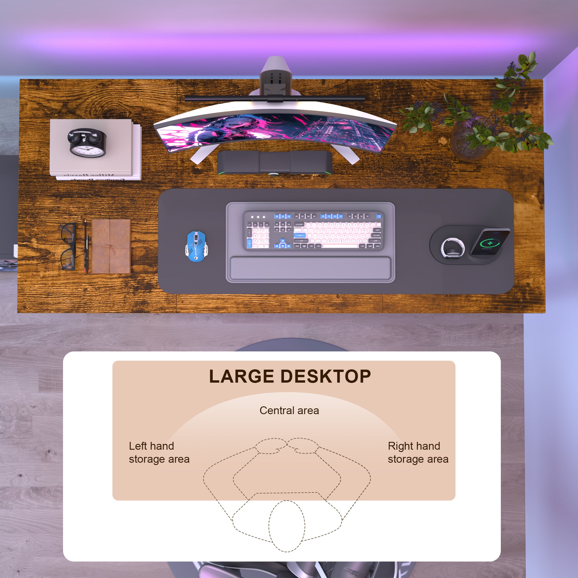 AZN Gaming Desk, 47 to 55 inch Carbon Fiber Gaming Table with 6mm Steel Frame, 400 Lbs Load Capacity, Anti-Wobble Design, Sturdy Home Office Desk