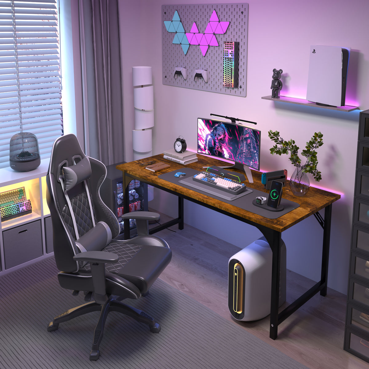 AZN Gaming Desk, 47 to 55 inch Carbon Fiber Gaming Table with 6mm Steel Frame, 400 Lbs Load Capacity, Anti-Wobble Design, Sturdy Home Office Desk