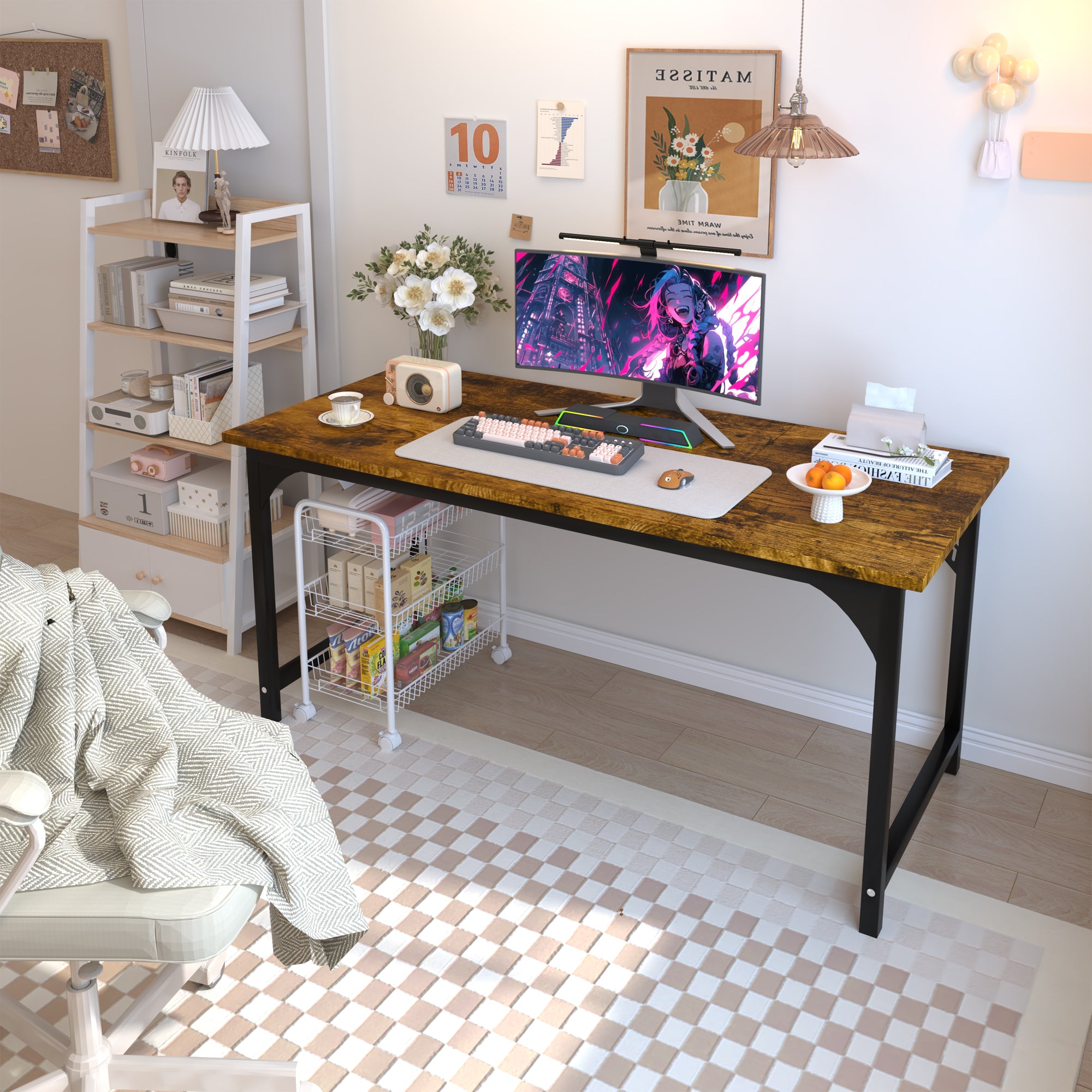 AZN Gaming Desk, 47 to 55 inch Carbon Fiber Gaming Table with 6mm Steel Frame, 400 Lbs Load Capacity, Anti-Wobble Design, Sturdy Home Office Desk