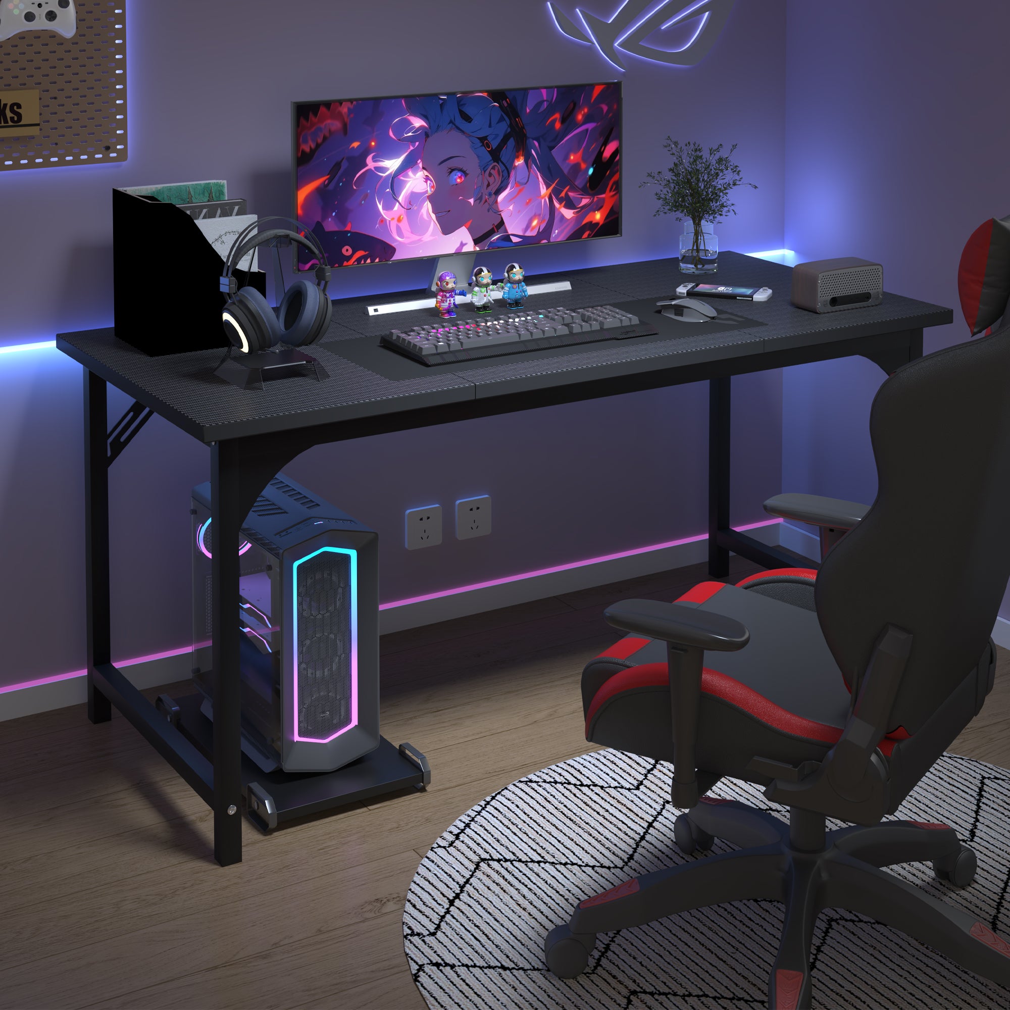 AZN Gaming Desk, 47 to 55 Inch Heavy Duty Computer Desk, 400 Lbs Capacity Office Desk with 6mm Thick Legs & Laser Welded Frame, Anti-Shake Workstation