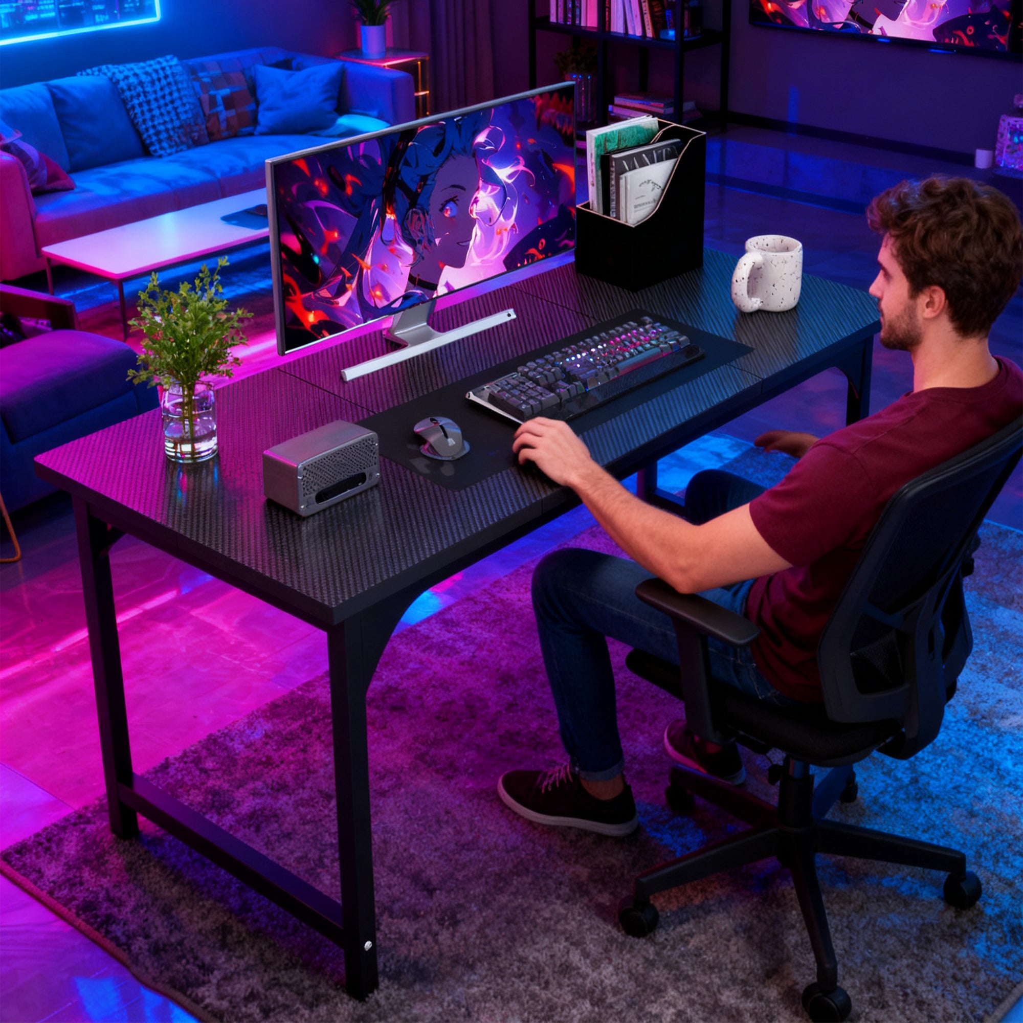 AZN Gaming Desk, 47 to 55 Inch Heavy Duty Computer Desk, 400 Lbs Capacity Office Desk with 6mm Thick Legs & Laser Welded Frame, Anti-Shake Workstation