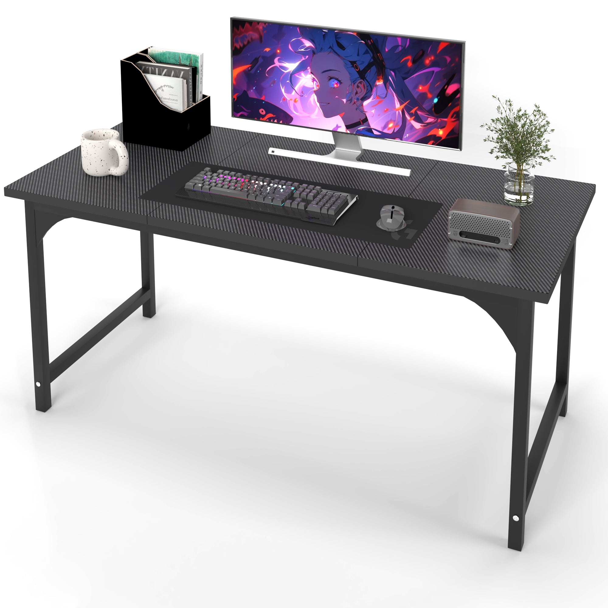 AZN Gaming Desk, 47 to 55 Inch Heavy Duty Computer Desk, 400 Lbs Capacity Office Desk with 6mm Thick Legs & Laser Welded Frame, Anti-Shake Workstation