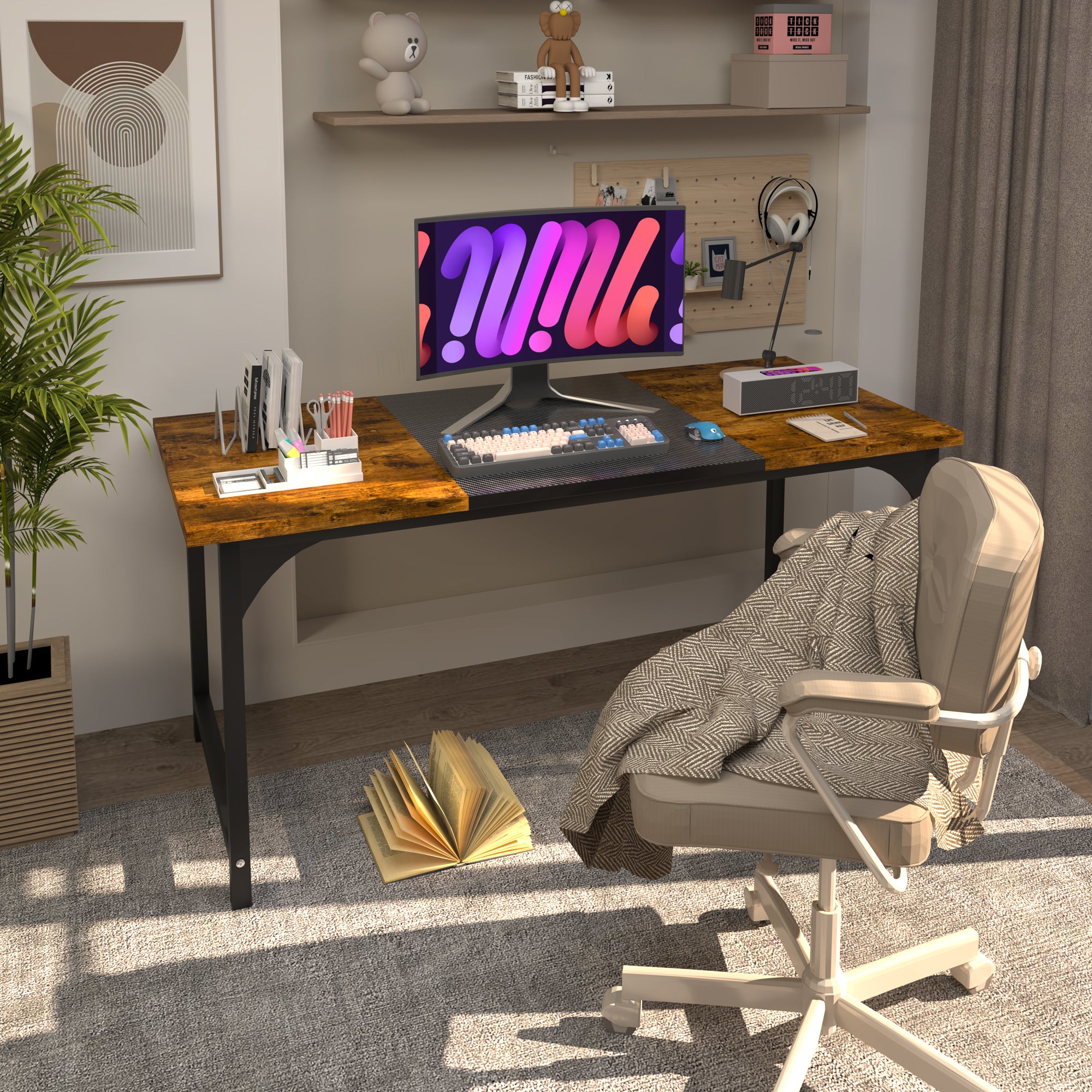 AZN Gaming Desk, 47 to 55 Inch Heavy Duty Computer Desk, 400 Lbs Capacity Office Desk with 6mm Thick Legs & Laser Welded Frame, Anti-Shake Workstation