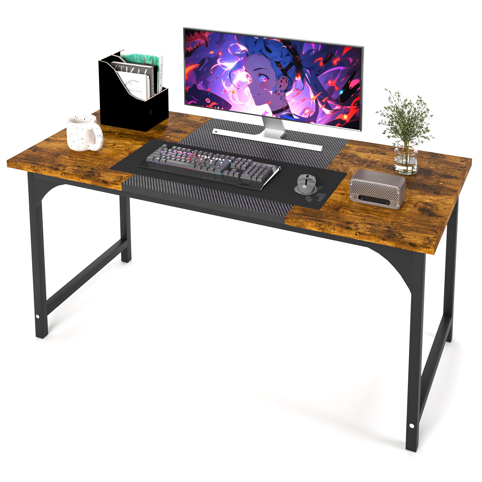 AZN Gaming Desk, 47 to 55 Inch Heavy Duty Computer Desk, 400 Lbs Capacity Office Desk with 6mm Thick Legs & Laser Welded Frame, Anti-Shake Workstation