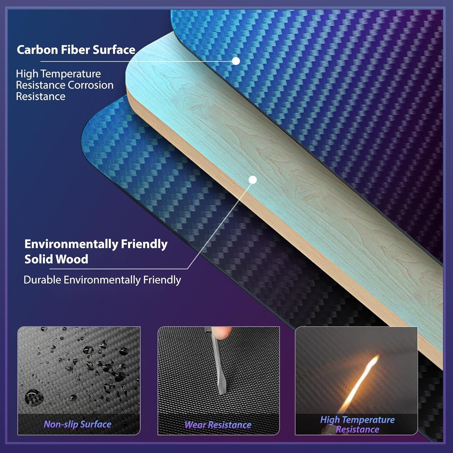 AZN Gaming Desk, Gaming Desk w/Carbon Fiber Desktop & 3D-Printed Relief Patterns, Home Office Desks w/Ergonomic Design, Computer Desks w/Cup & Headphone Holder, Cable Organizer