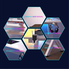 AZN Gaming Desk, Gaming Desk w/Carbon Fiber Desktop & 3D-Printed Relief Patterns, Home Office Desks w/Ergonomic Design, Computer Desks w/Cup & Headphone Holder, Cable Organizer